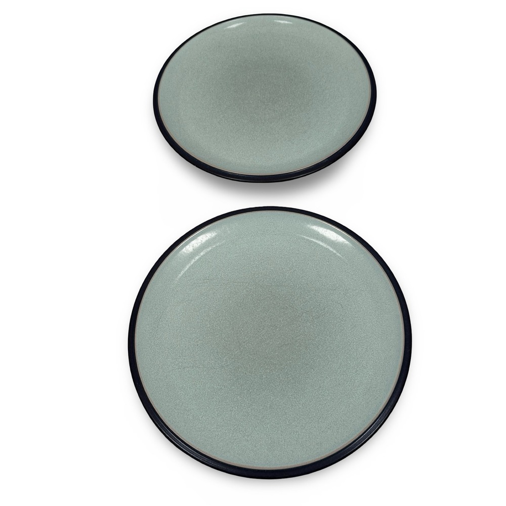 Denby Energy Celadon Green Charcoal Gray Dinner Plates Set of 2 Made in England